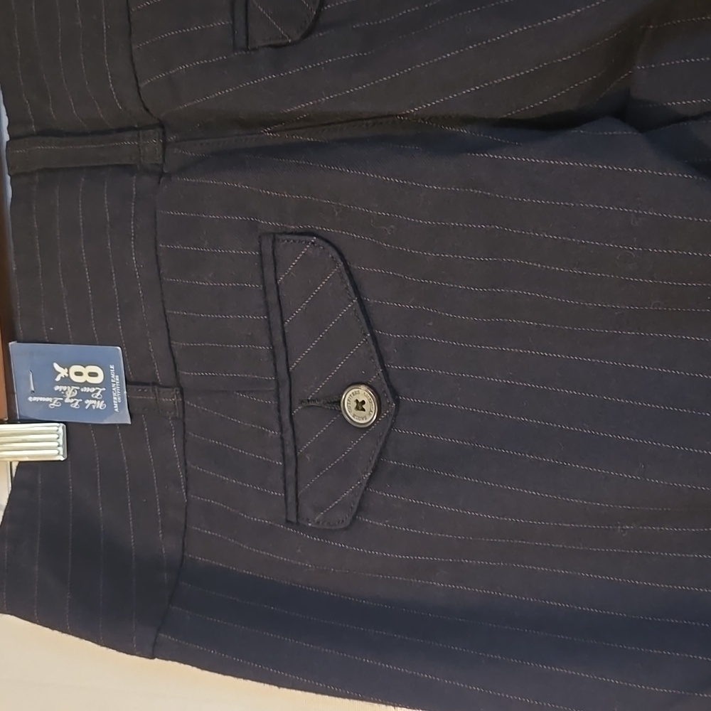 American Eagle Womens Navy Pinstripe Wide Leg Pants Size 8 NWT - Picture 4 of 10